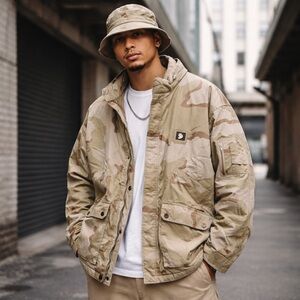 State Property Rocawear Desert Camo Jacket Size 2XL & Desert Camo Bucket Hat Y2K